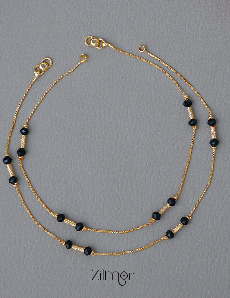 KT1011130 - Gold Plated Black beaded pair Anklet
