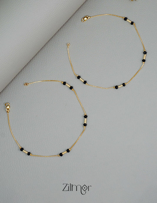 KT1011130 - Gold Plated Black beaded pair Anklet