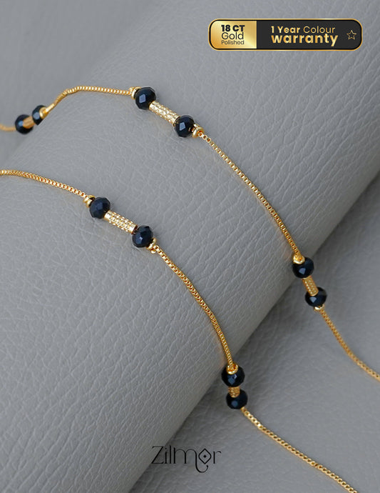 KT1011130 - Gold Plated Black beaded pair Anklet