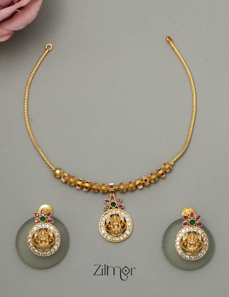 SN101793- AD Stone Pendant Antique Necklace Earrings Set