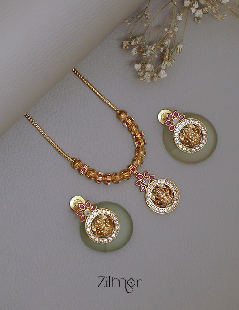 SN101793- AD Stone Pendant Antique Necklace Earrings Set