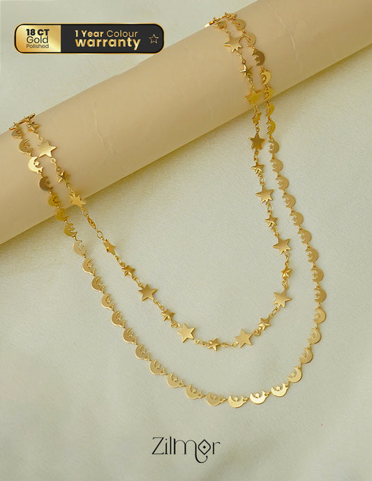 KT1011703- Gold Plated Double Layered Star Moon Necklace 2-Zilmor