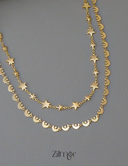 KT1011703- Gold Plated Double Layered Star Moon Necklace 4-Zilmor