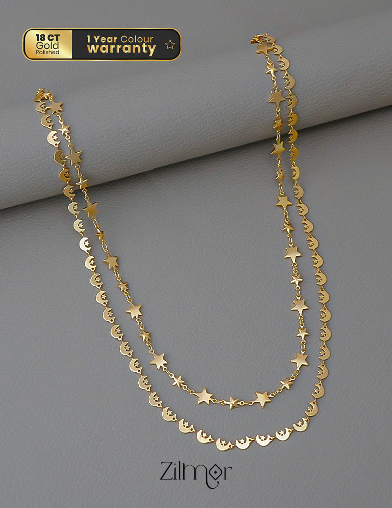 KT1011703- Gold Plated Double Layered Star Moon Necklace 1-Zilmor