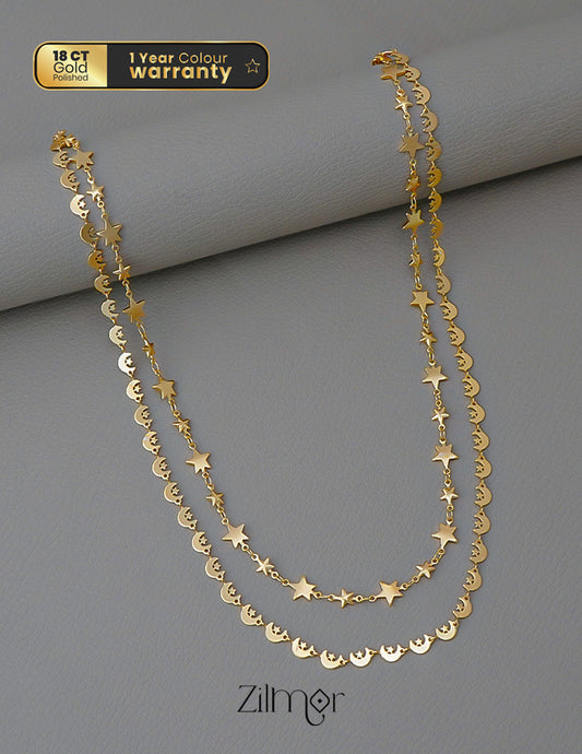 KT1011703- Gold Plated Double Layered Star Moon Necklace 1-Zilmor