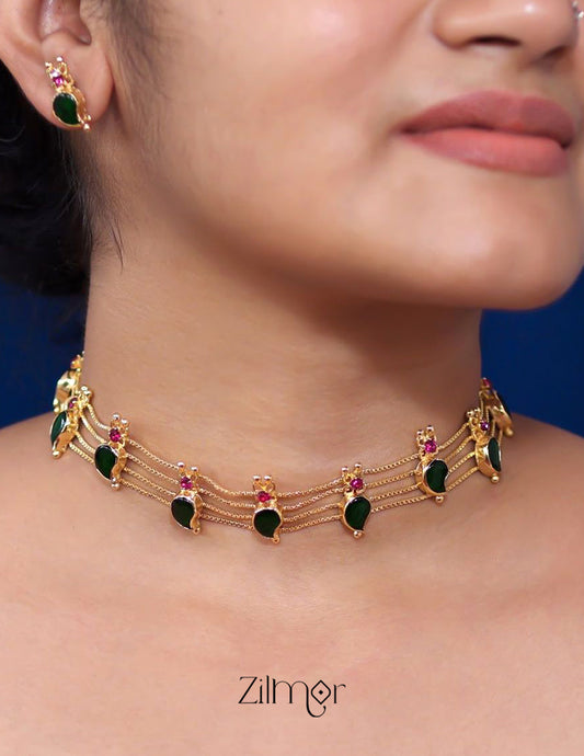 AG100975 - Gold tone Mango Palakka choker Necklace with matching Earring 2-Zilmor