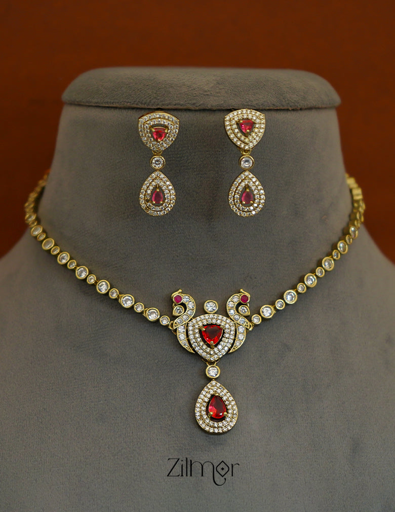 KA1011708- Antique Moissanite Stone Pendant Choker Earrings Set | AD Stone Necklace 7-Zilmor