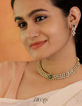 BH101072 - Premium Antique Necklace with 5 Interchangable stones Earring Set 1-Zilmor