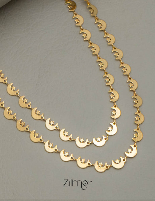 KY101747 - Gold Plated Moon Double Layer Short Necklace 2-Zilmor