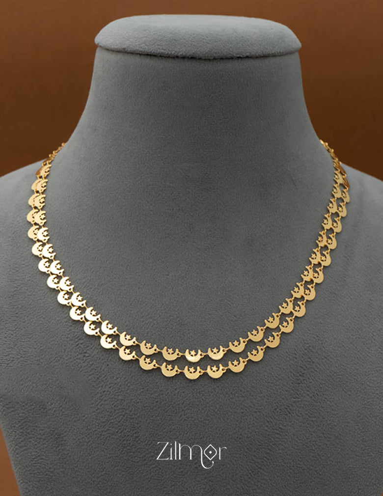 KY101747 - Gold Plated Moon Double Layer Short Necklace 3-Zilmor