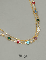 KY101775 - Anti Tarnish Multi Stone Layered Chain Necklace 3-Zilmor