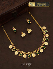 PP101639 - Gold tone Lakhmi coin & Mango Palakka Necklace with Earrings set 1-Zilmor