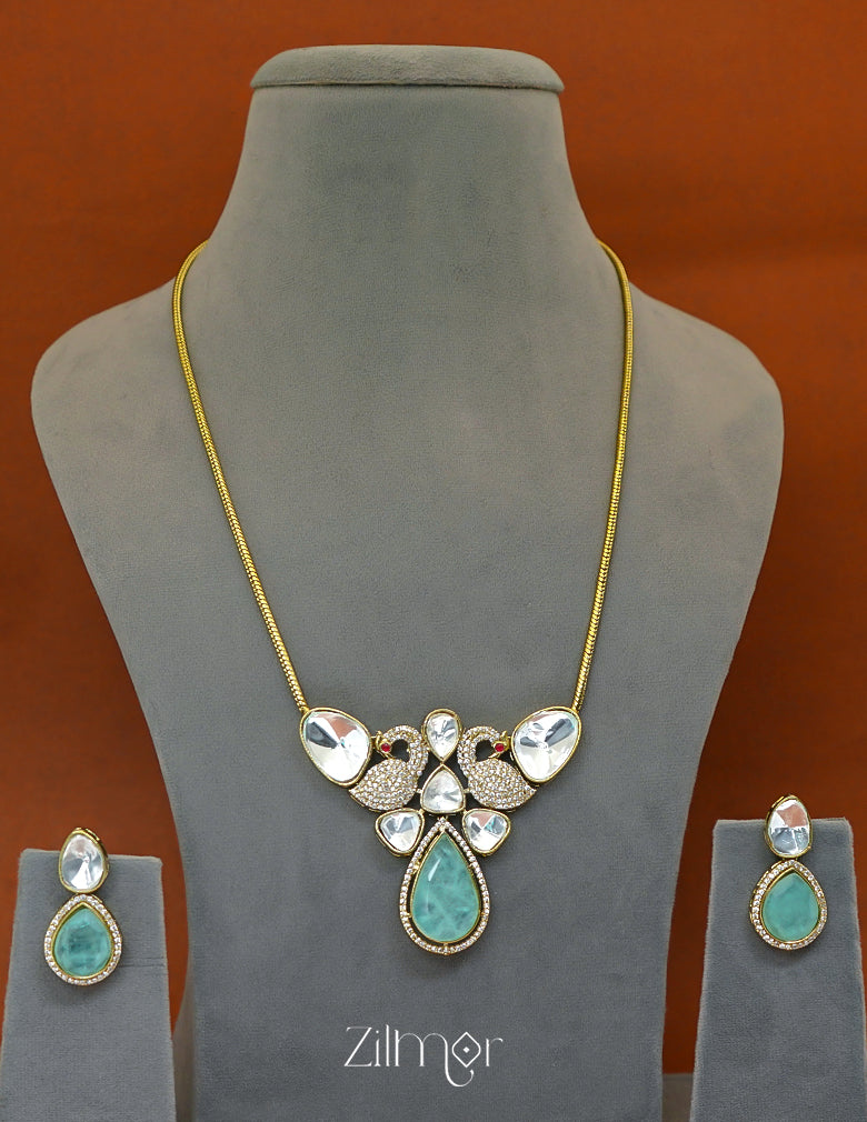 KH1011660 - Moissanite Polki Stone Necklace with Earrings (color option) 7-Zilmor