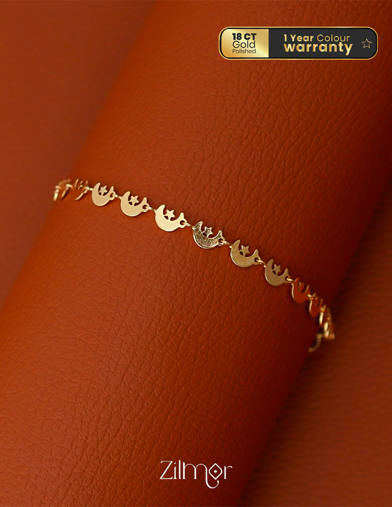 KT1011684- Gold toned Simple Star Moon Bracelet 2-Zilmor