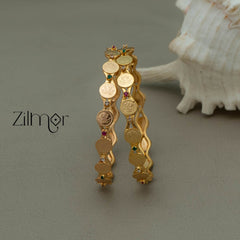 KF101047 - AD stone with Lakshmi Coin Bangle (Pair)