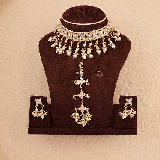 Pearl drop Kundan Choker Necklace Set - FS100866