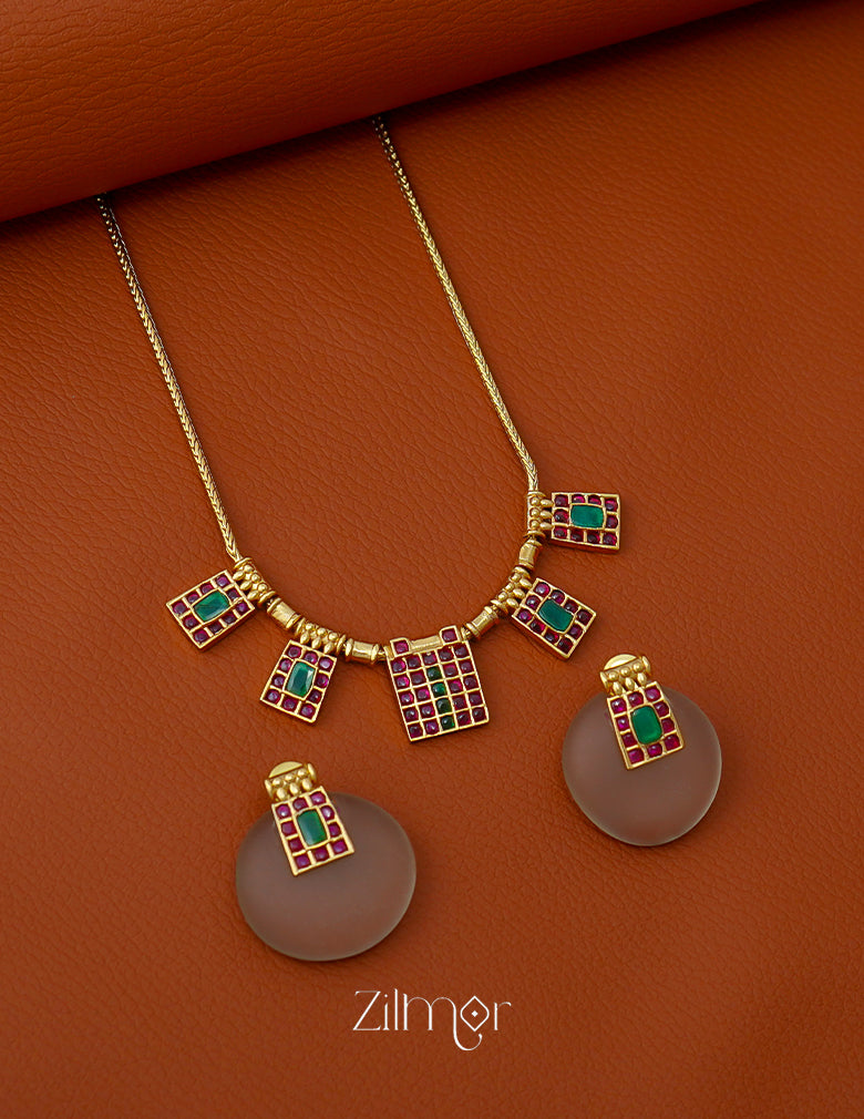 SN1011696- Traditional Kemp Stone Necklace Earring Set 1-Zilmor