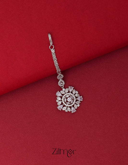 AD Stone Maang Tikka - Silver 1-Zilmor