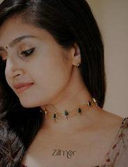 AG100975 - Gold tone Mango Palakka choker Necklace with matching Earring 3-Zilmor