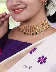 AG101375 - Gold tone Lakshmi coin with Nagapadam Kaashu Bridal Choker Necklace 3-Zilmor