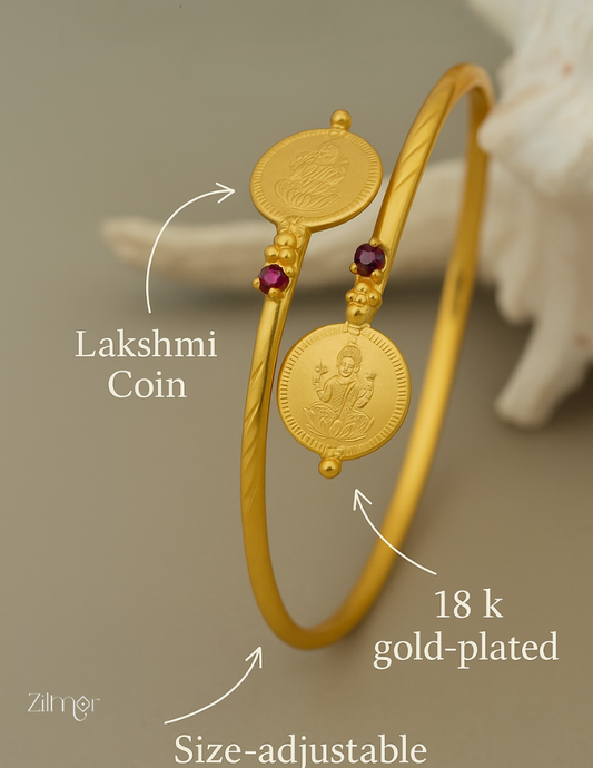 Gold tone Lakshmi coin pink stone Bangle AG10103 2-Zilmor