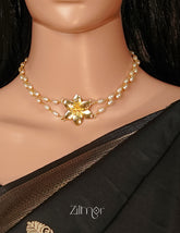 AS1011266 - Flower Pearl Necklace Earring Ring Set