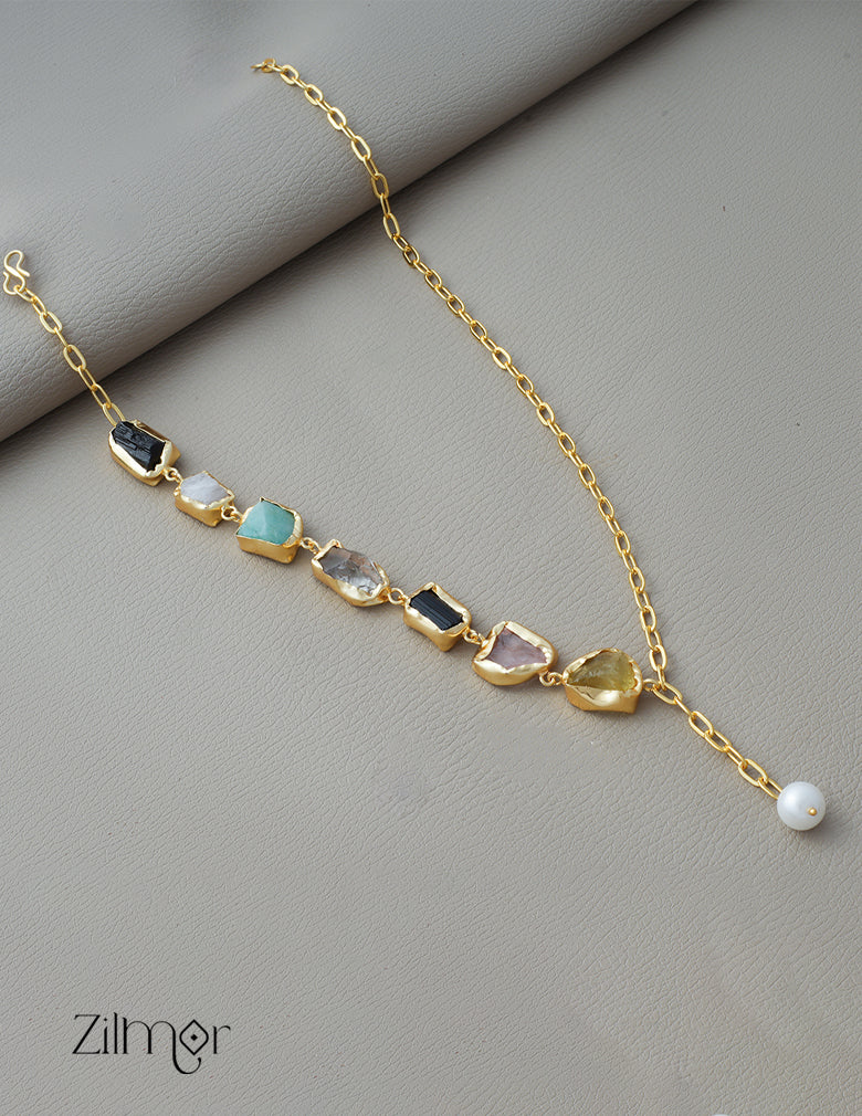 AS1011270 - Natural Raw stone with Link chain Necklace