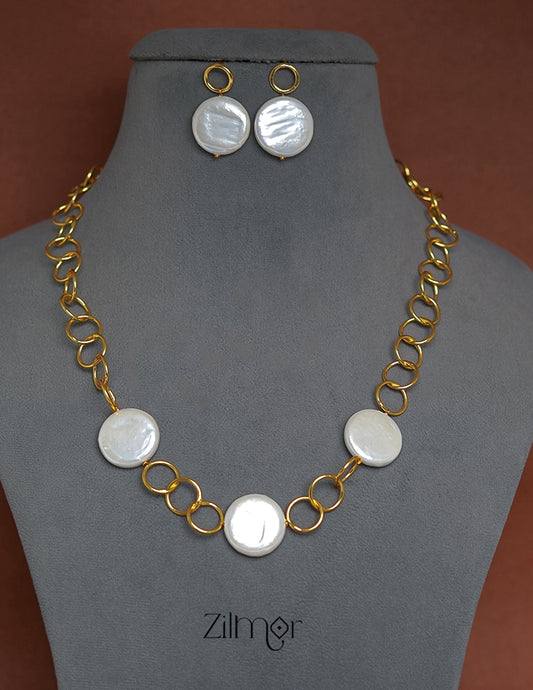 AS1011271 - Circle Pattern with Pearl Necklace Earrings Set 2-Zilmor