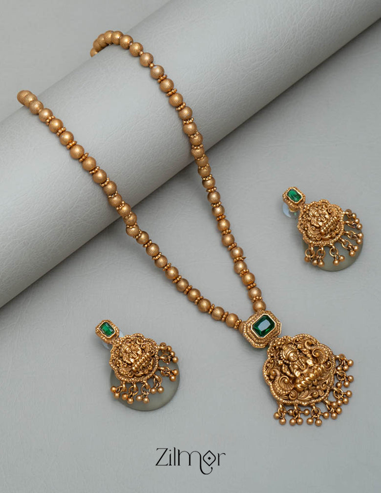 BH101934- Matt Antique Lakshmi Necklace Earring set 3-Zilmor