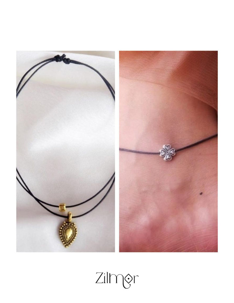 Combo of Orchid Flower & Golden Leaf Charm Anklet 1-Zilmor