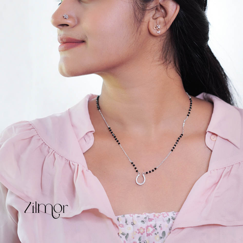 ZM101315 925 Silver AD Stone Pendant Mangalsutra Necklace Zilmor