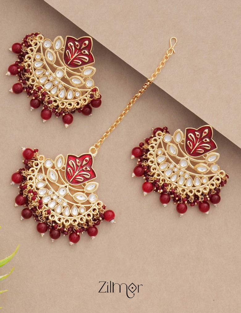 Designer Chandbali Earrings with Maang Tikka- FS100133 4-Zilmor