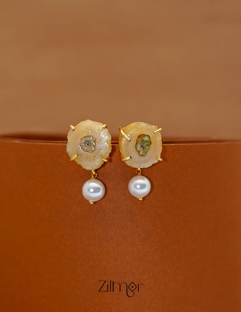 Druzy stone with Pearl Drop Earrings - AS100423 1-Zilmor