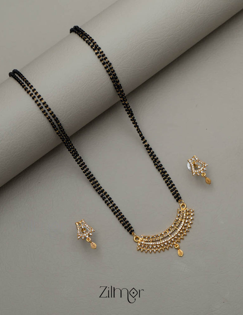 Gold Plated AD Stone Pendant Mangalsutra Necklace with Earring Set - KD100750