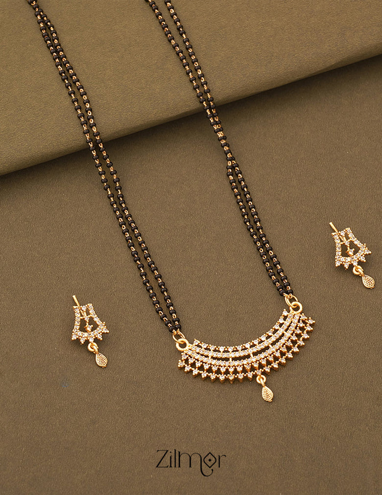 Gold Plated AD Stone Pendant Mangalsutra Necklace with Earring Set - KD100750