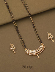 Gold Plated AD Stone Pendant Mangalsutra Necklace with Earring Set - KD100750 3-Zilmor