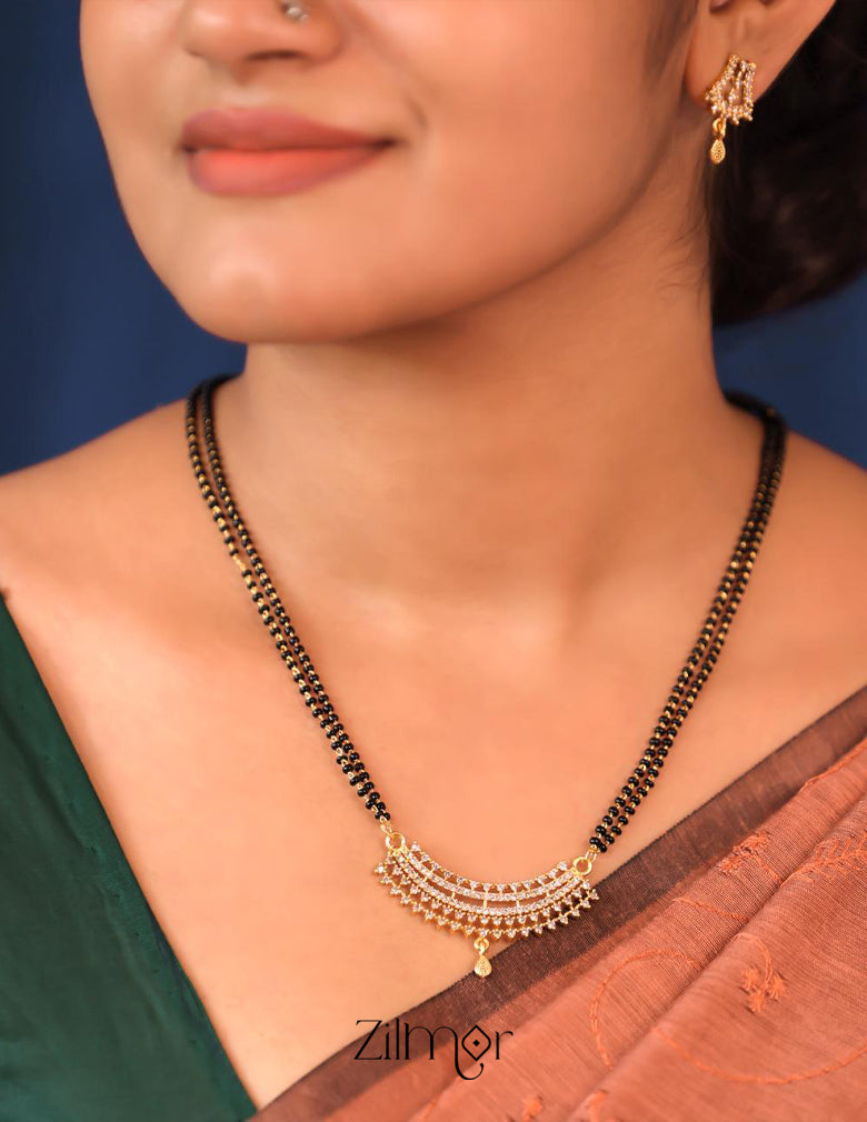 Gold Plated AD Stone Pendant Mangalsutra Necklace with Earring Set - KD100750