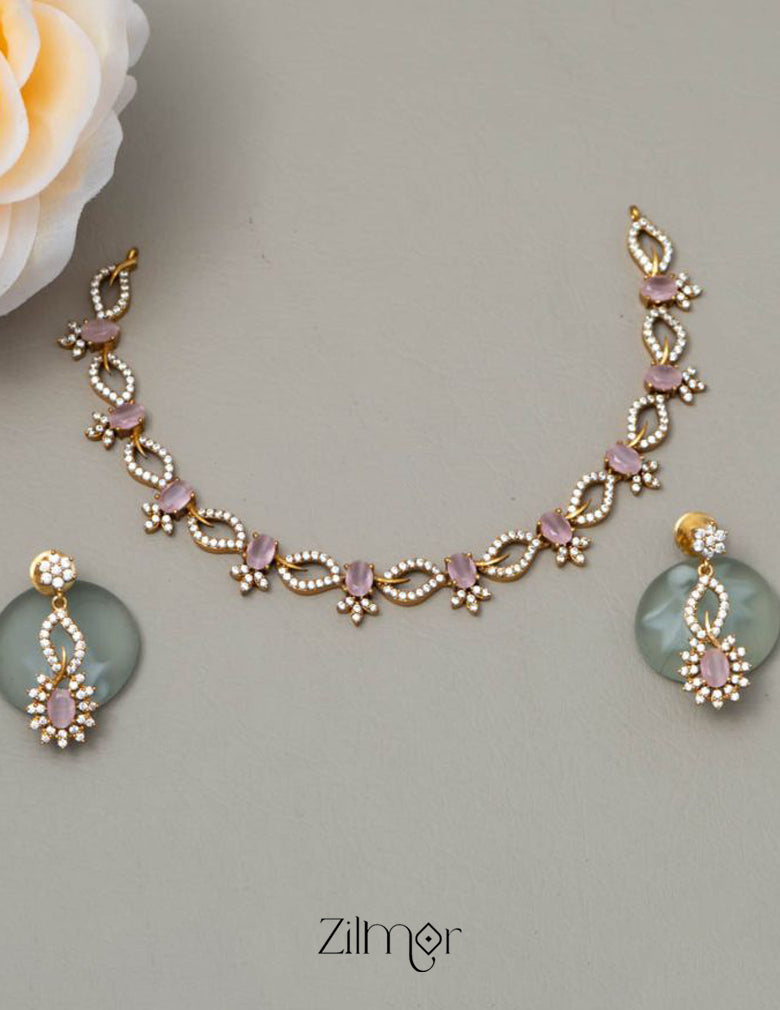 Gold Tone AD Stone Bridal Necklace Earring Set (color option) - SN100777 5-Zilmor