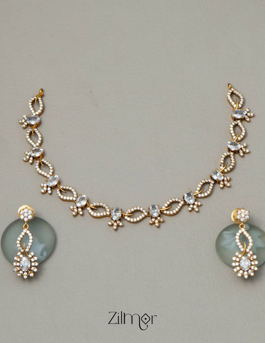 Gold Tone AD Stone Bridal Necklace Earring Set (color option) - SN100777 1-Zilmor