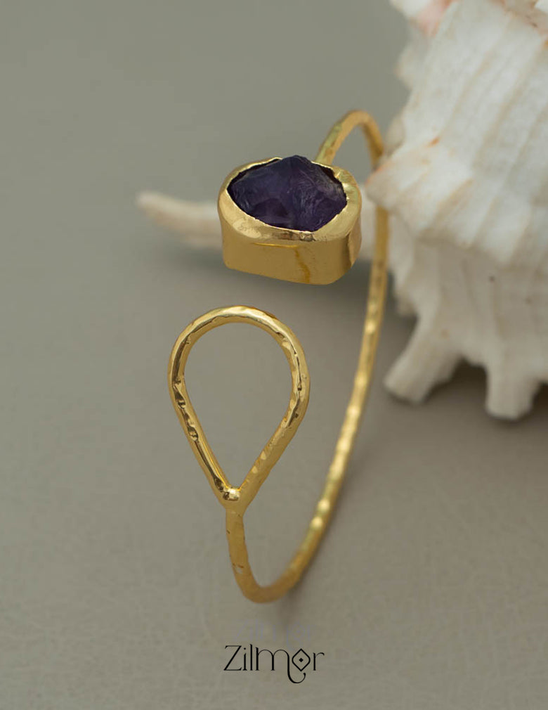 Gold Toned Adjustable Natural Stone Bangle - AS100962