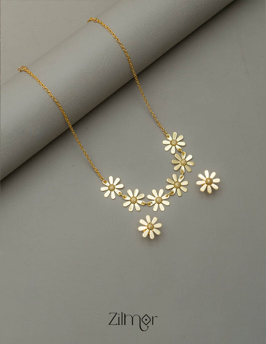 Gold sunflower Necklace With Earrings - AS100857 2-Zilmor