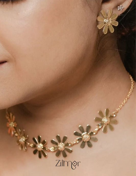Gold sunflower Necklace With Earrings - AS100857 1-Zilmor