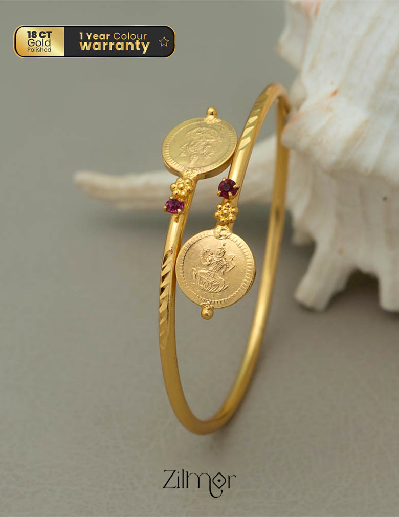 KY1011767- Gold Tone pair Anklet &Gold tone Lakshmi coin pink stone Bangle Combo 4-Zilmor