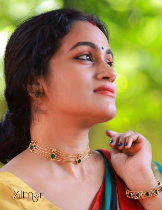 Gold tone palakka choker necklace set with Earrings AG10102 2-Zilmor