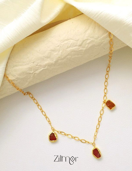 Goldtone Natural Raw Stone Necklace - KY100218 2-Zilmor