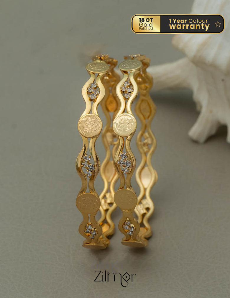 KF101046 - AD Stone with Lakshmi Coin Bangle (Pair) 1-Zilmor