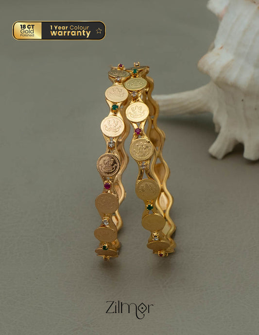 KF101047 - AD stone with Lakshmi Coin Bangle (Pair)