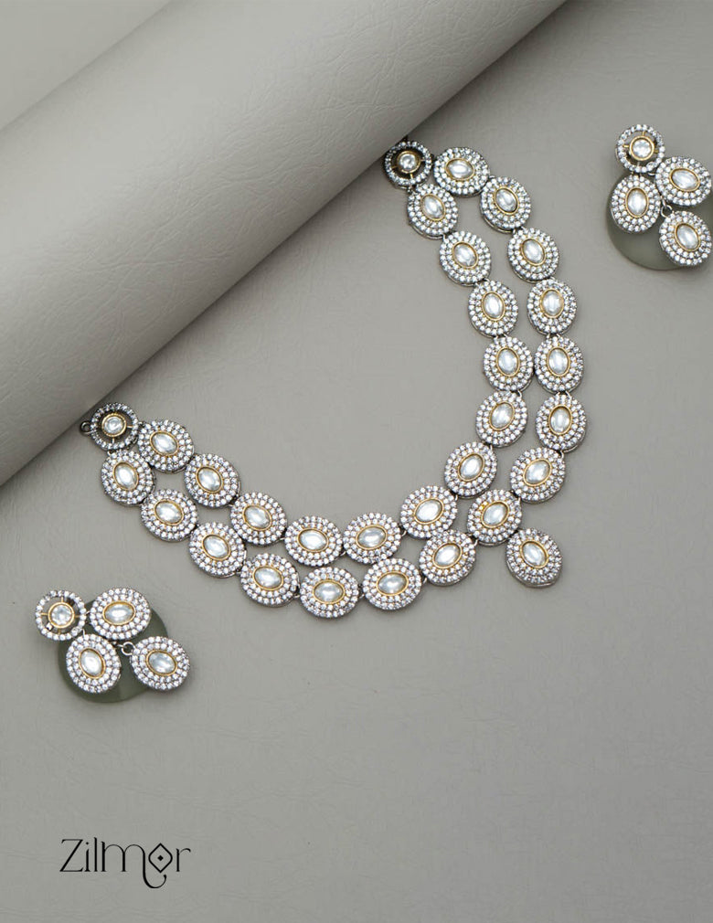KH101081 - Double Layer Bridal Polki Necklace Earrings set 1-Zilmor