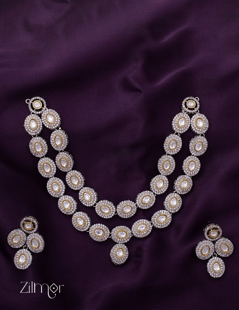 KH101081 - Double Layer Bridal Polki Necklace Earrings set 2-Zilmor