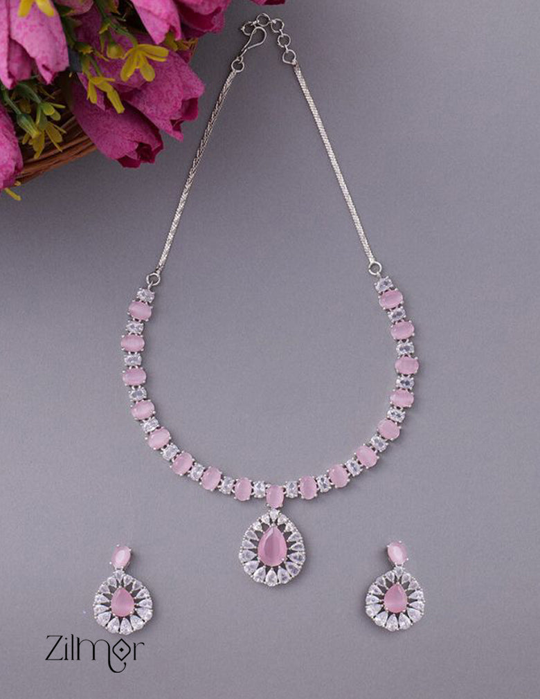 KH101082 - AD Stone Necklace with Earring set 2-Zilmor